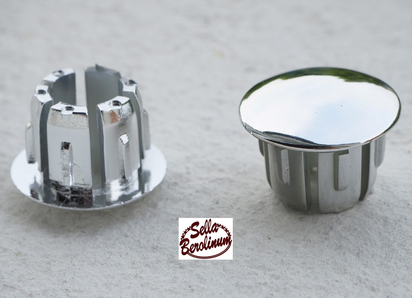 Velox end plugs, chrome-plated plastic, pair