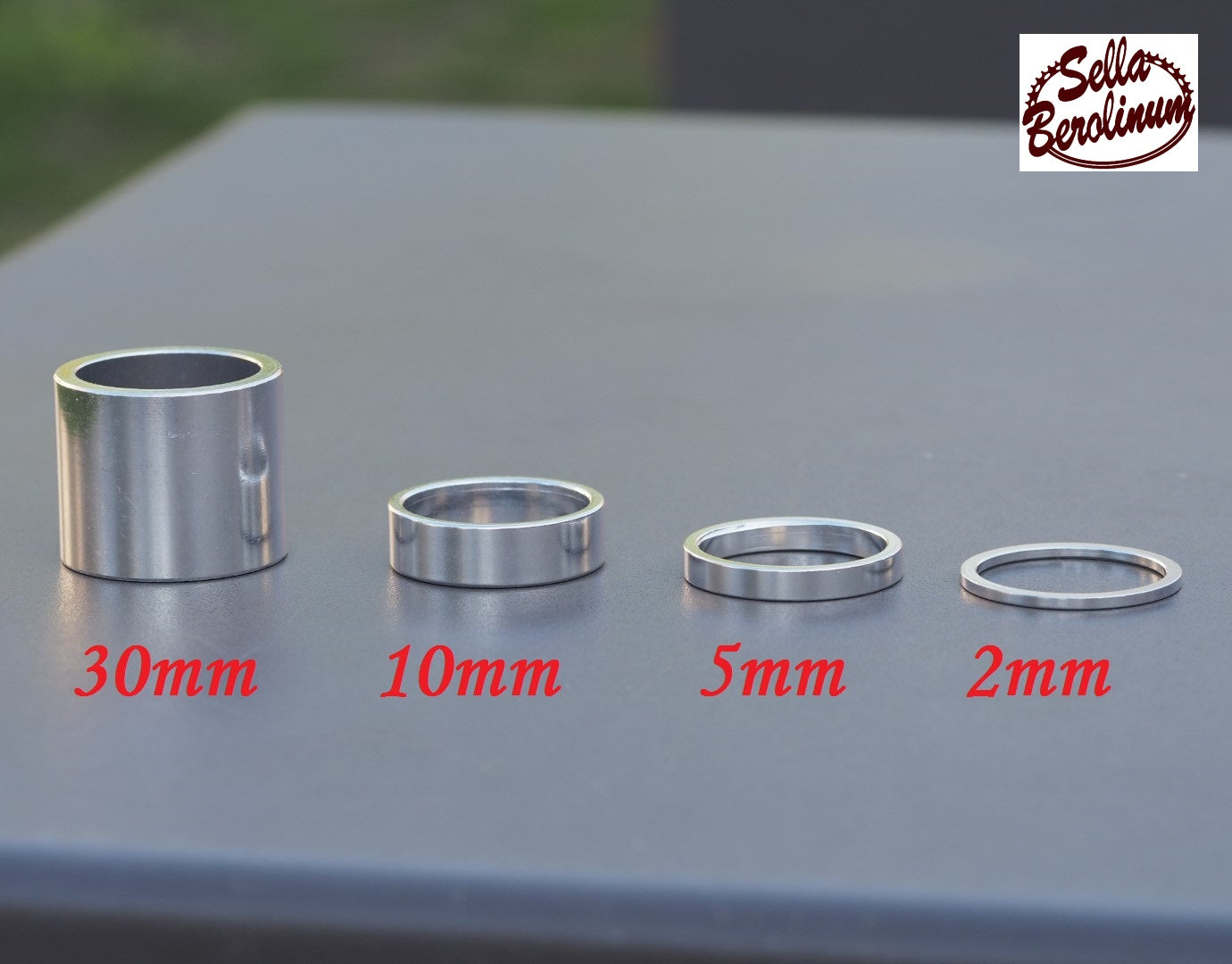 1 1/8" aluminum spacers in 2 / 5 / 10 and 30 mm silver + 34 mm outer diameter