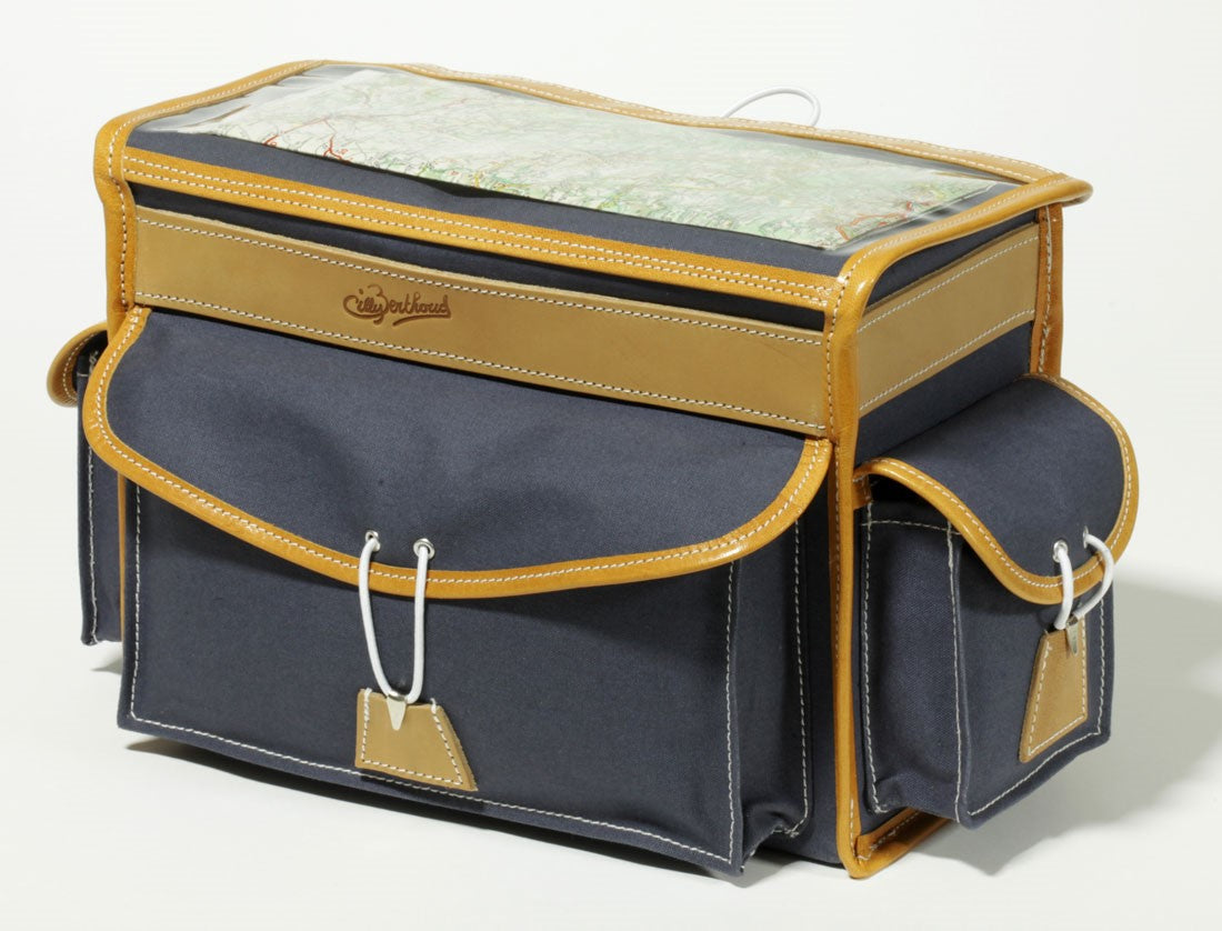 Gilles Berthoud GB22 Lenkertasche in Grau mit Naturleder und fünf Außentaschen