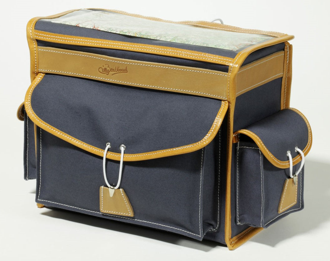 Gilles Berthoud GB25 Lenkertasche in Grau mit Naturleder und fünf Außentaschen