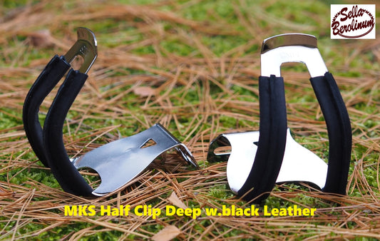 MKS Half Clip Deep Pedalhaken mit schwarzem Lederbezug