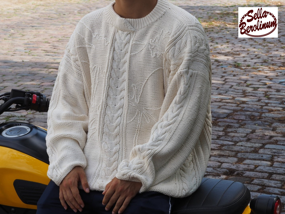 SABOTAGE Clubwear Strickpullover Zopfmuster 90er – Baumwolle – Weiß – Gr.XL