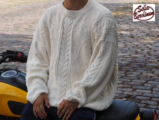 SABOTAGE Clubwear Strickpullover Zopfmuster 90er – Baumwolle – Weiß – Gr.XL