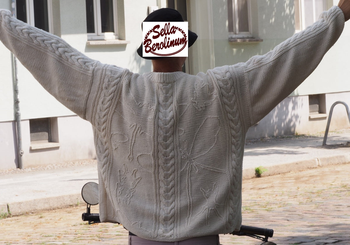 SABOTAGE Clubwear Strickpullover Zopfmuster 90er – Baumwolle – Weiß – Gr.XL